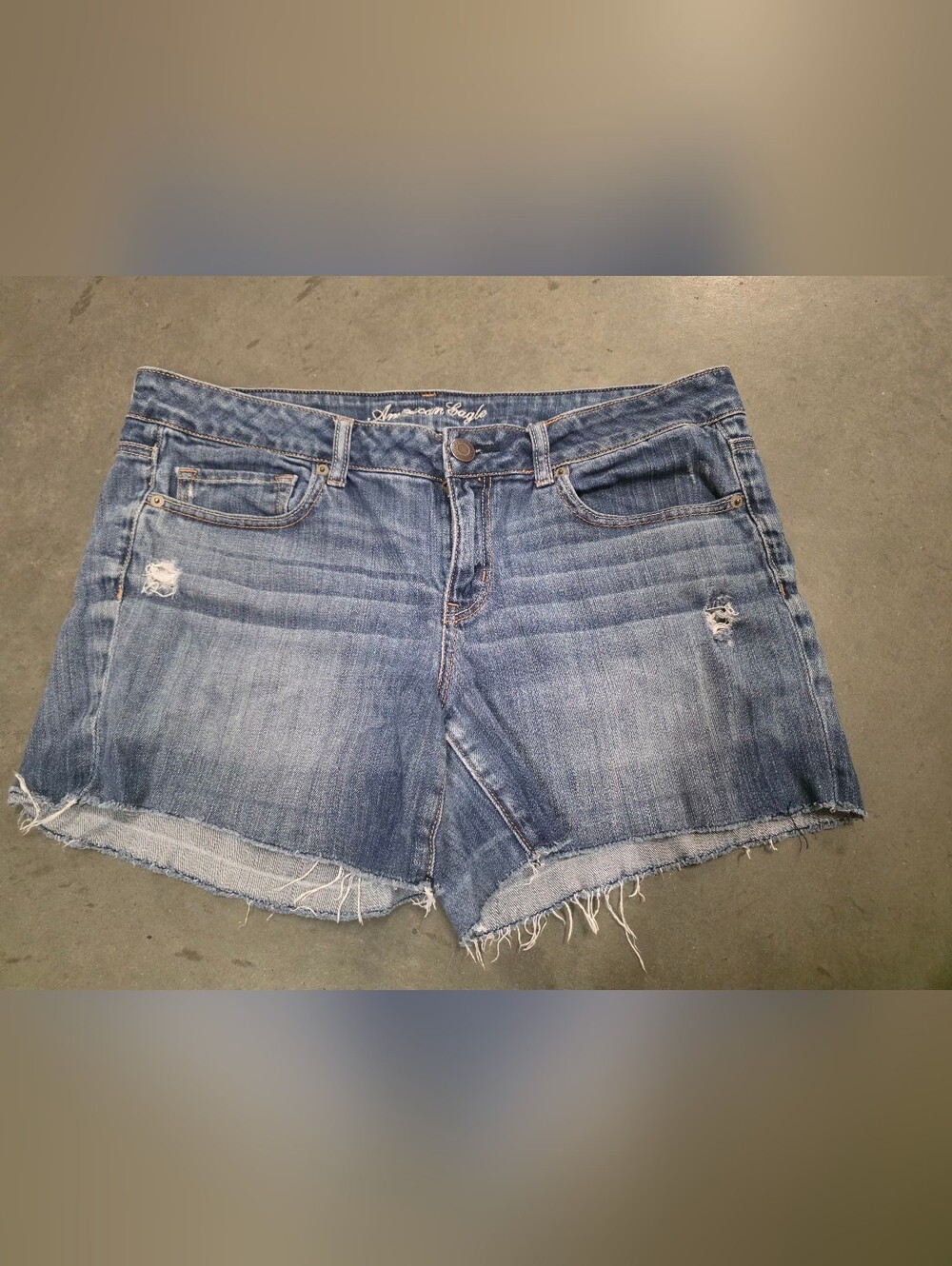 American Eagle Outfitters Mid-Blue Distressed Denim Cutoff Shorts